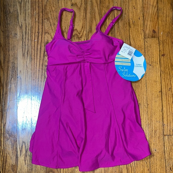 NWT Swim Solutions Tummy Control Fuchsia Swim Dress Swimwear Size 8 - Picture 4 of 11